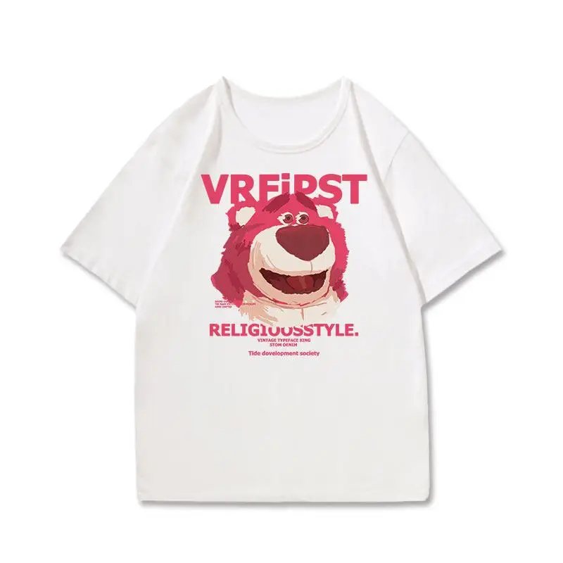 ديزني الفراولة الدب الحلو لطيف طباعة أزياء المرأة عالية الجودة طاقم الرقبة تي شيرت فضفاض زائد حجم قصيرة الأكمام أعلى #4