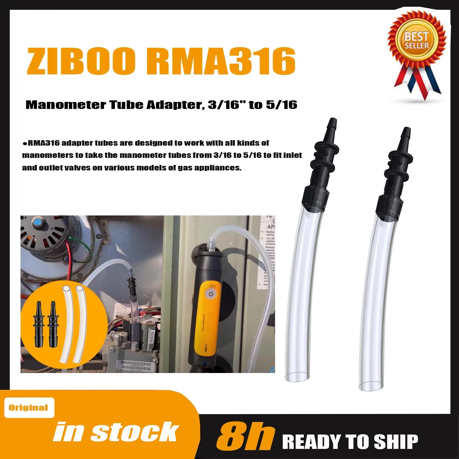 ZIBOO RMA316 Manometer Tube Adapter, 3/16