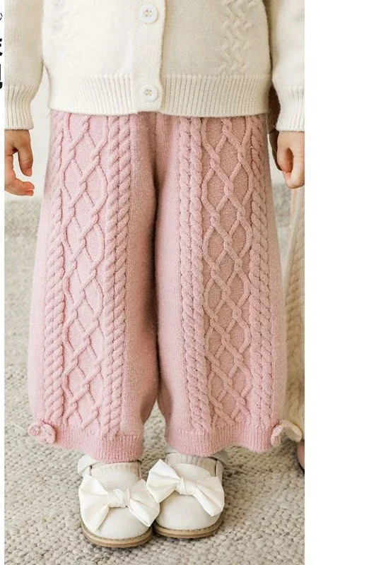 

Girl Pants Autumn Winter 2024 New Solid Knitting Diamond Check loose Wide Legs Casual Simple Fashion Sweet Korean Active Vintage