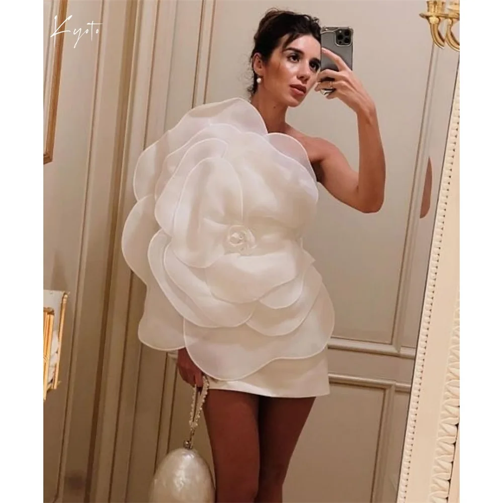 

Kyoto White 3D Flowers Floral Wedding Dresses Mermaid Customized فساتين سهرات Exquisite Asymmetrical wedding dress 2025