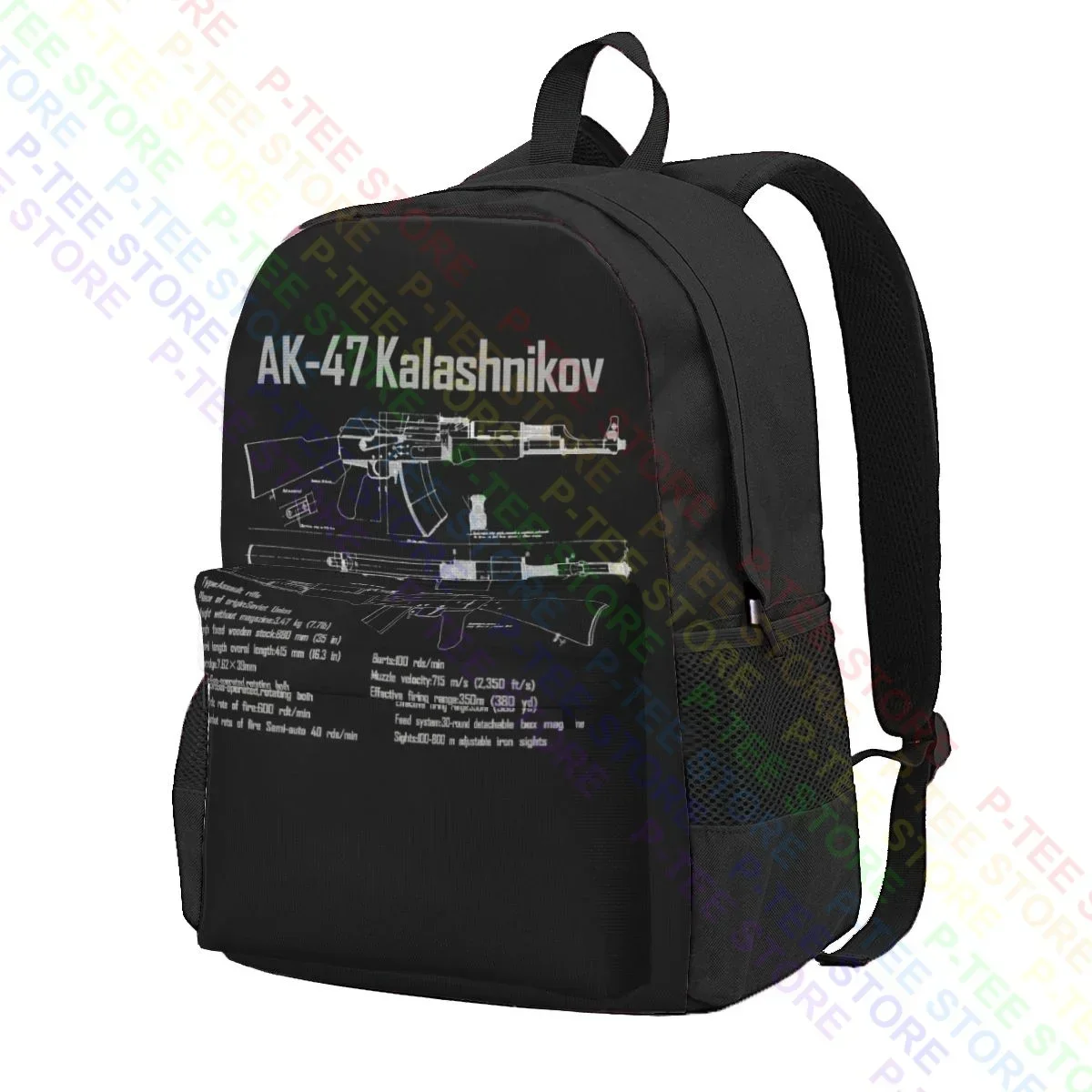 Ak-47 Kalashnikov Blueprint Russia Soviet Union Large Capacity Backpack School Creative Personalised School Sport Bag