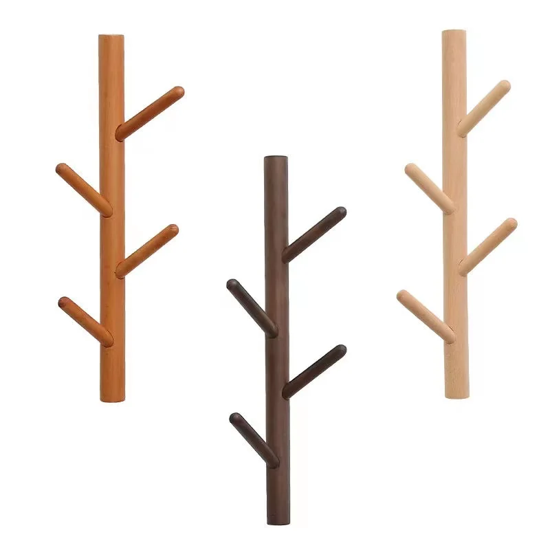 Wooden Coat Rack 4 Hooks Vertically Creative Clothes Storage Hook Wall Hanging Hanger Home Decor Hanger Hooks Coat Hooks Racks