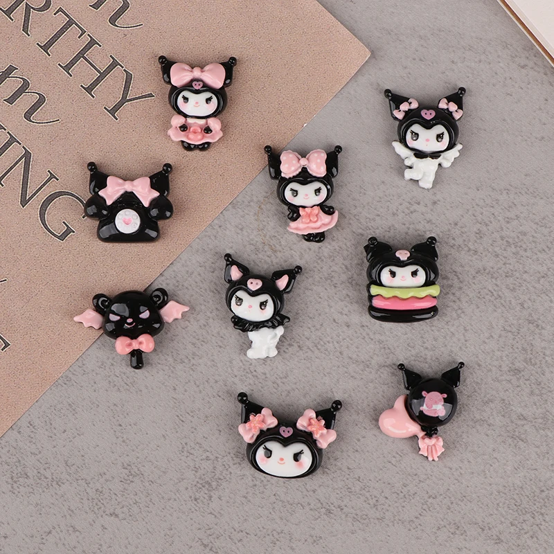 10 Pcs New Kawaii Cartoon Girl Hamburg Telephone Resin Flat Back Scrapbook Figurine DIY Bow Decor Accessories Crafts