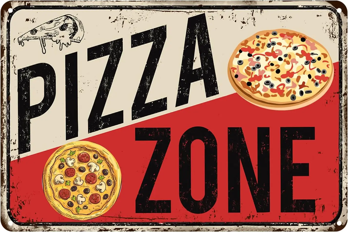 Pizza Zone Tin Sign Vintage Style Metal Wall Art Decor for Restaurant Diner Kitchen Cafe Bar lover -aluminum