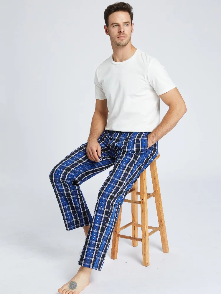 JupiterSecret Men's Pajama Pants Cotton Thin Plaid Sleepwear & Lounge Pants PJ Bottoms with Pockets and Button Fly