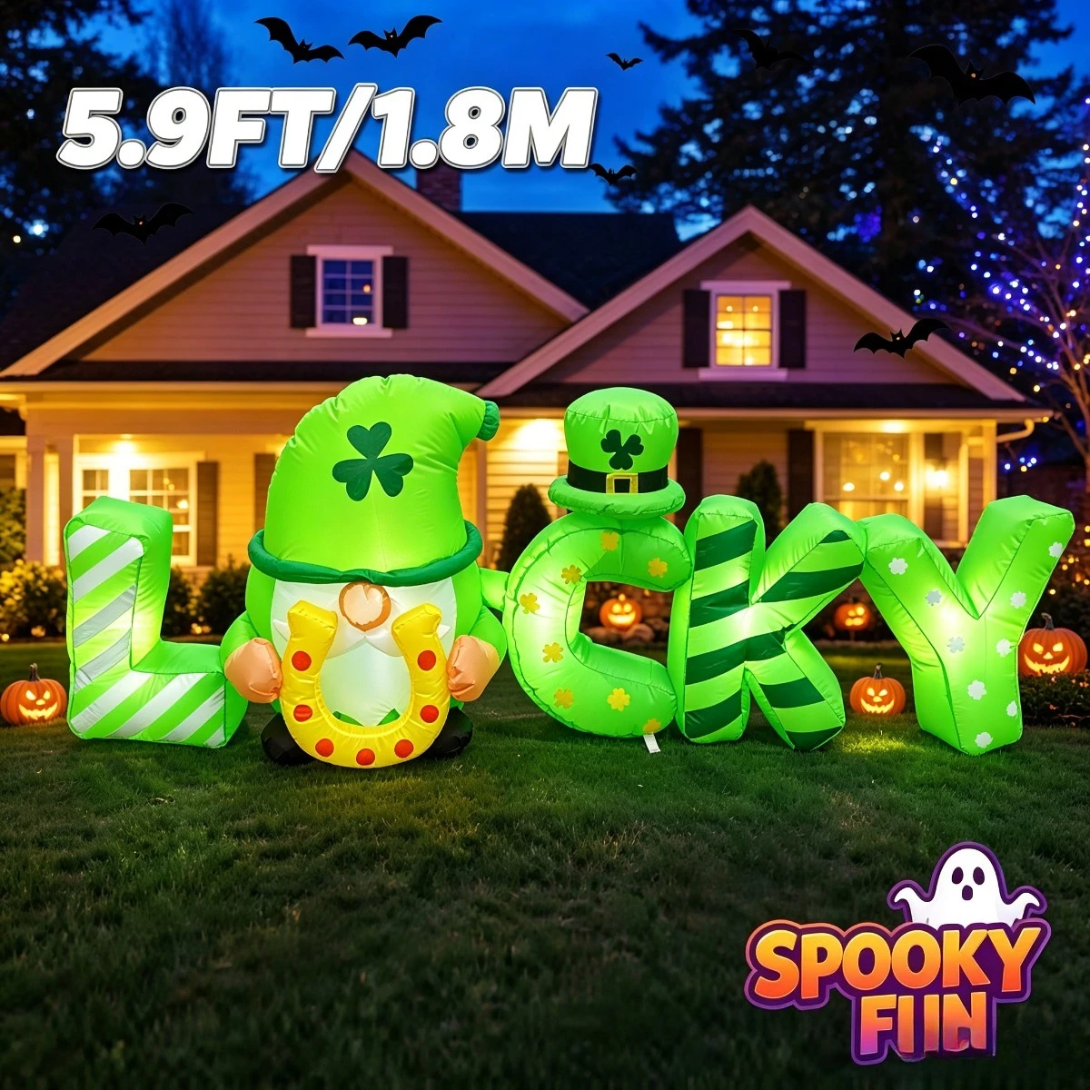 5.9FT/1.8M Giant Inflatable LUCKY Letters with Leprechaun Outdoor Yard Decorations for Lawn Patio Garden St Patricks Day Decor