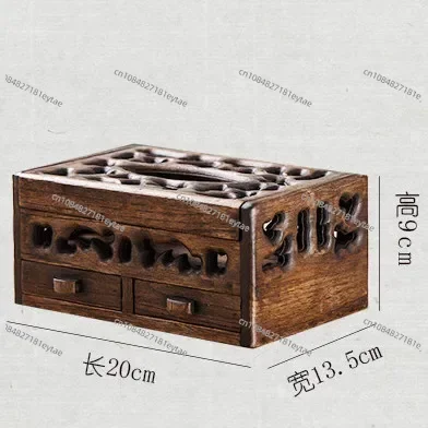 Solid Wood Multifunction Tissue Box Retro Living Room Coffee Table Desktop Tray Household Hollow Napkin Storage view 6