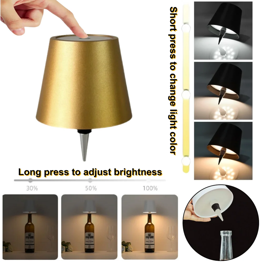 Wireless Wine Bottle Lamp Type-C Charging Touch Control Wine Bottle Light Dimming LED Table Lamp Bar Cafe Atmosphere Night Light