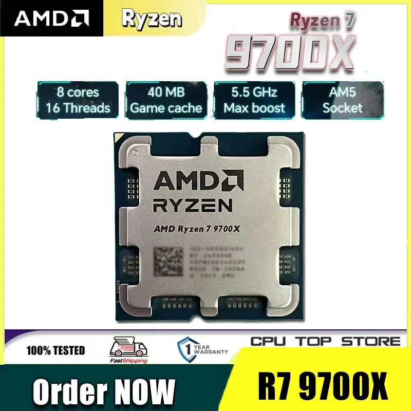 

AMD Ryzen 7 9700X 8-Core 16-Thread DDR5 L3=32M 4NM NEW 3.8GHz Socket AM5 Processor 65W R7 9700X but Without Fan