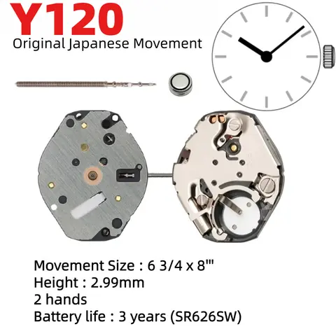 Japanese Y120 High Accuracy for Y120F Quartz Movement 3 Years Battery Life Minute Hour Hands Repair Mod Parts Accessories