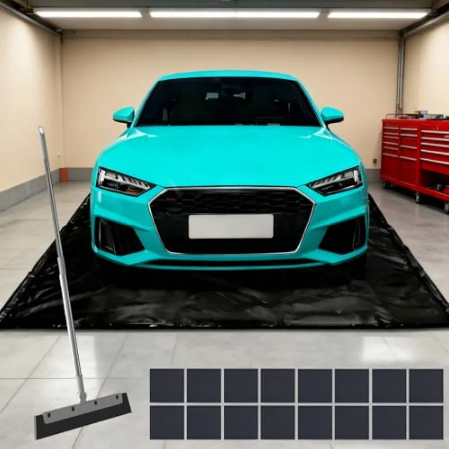 

LILYPELLE Гаражный напольный коврик 7 футов 9 x 16 футов ПВХ защитные коврики для подкрытия автомобиля с приподнятым краем Прочный гаражный парковочный коврик с Squ