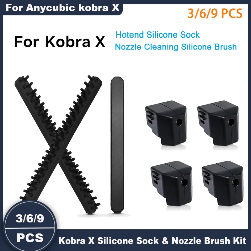 Für Anycubic Kobra X Hotend Silikon-Sockel & Düsenreinigungsbürsten-Set, Hochtemperaturbeständiger Düsenwischer Reinigungswerkzeug Kopfteile