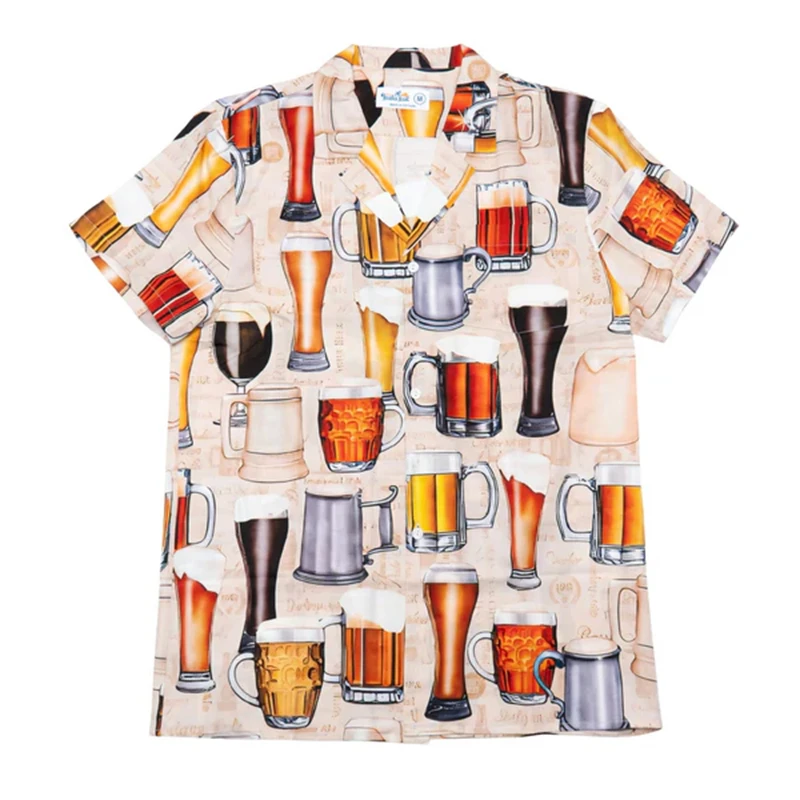 

3D Print Retro Beer Fruit Pattern Aloha Shirt For Men Full Print Funny Hip Hop Loose Shirts Summer Men Daily Street Harajuku