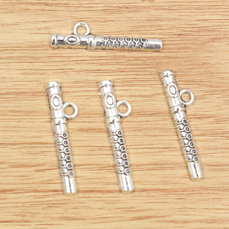 40pcs Charms 30x4mm Antique Silver Plated Flute Handmade Pendant DIY Jewelry Making Findings Accessories for Bracelet Necklace