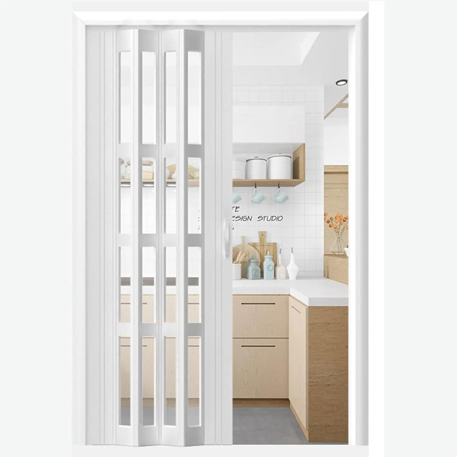 Interior Kitchen Closet Folding Doors 24 30 32 36 38 42 In, Aluminum Frame & Clear Acrylic Concertina Door, Sliding Door