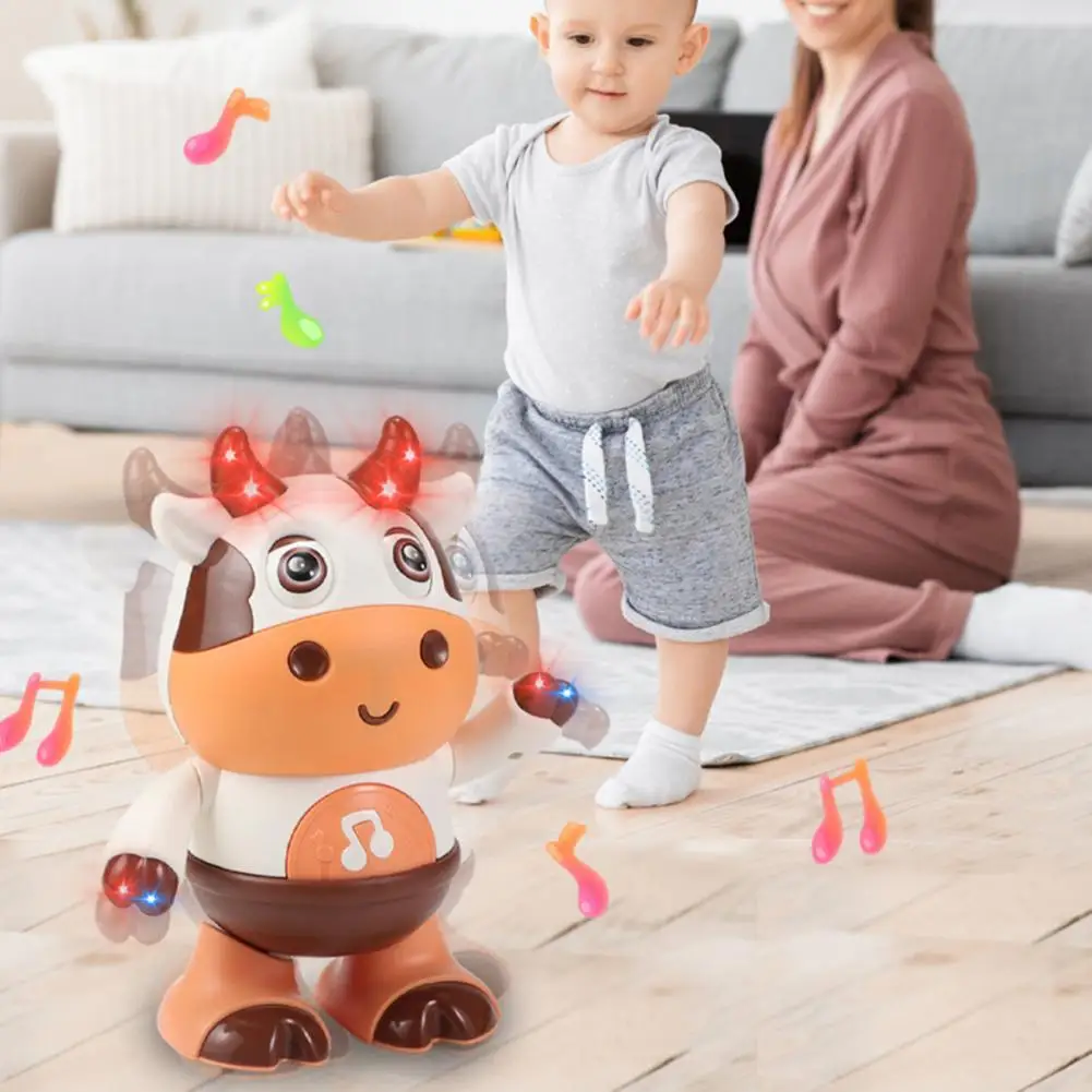 1/2Pcs Cute Electric Cow Toy Battery-operated Dancing Cow Toy with Led Light Music Dancing Plastic Educational Cow Toy for Kids