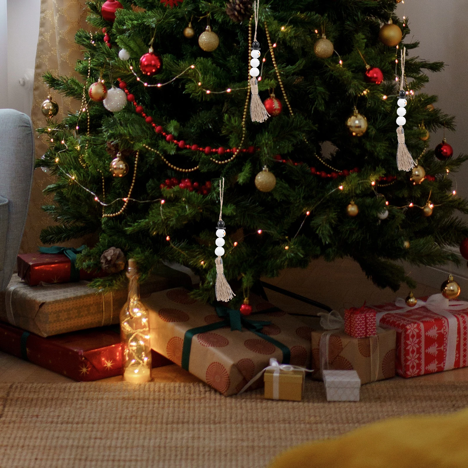 

2Pcs Festival Style Wood Bead String Pendant Rustic Christmas Hanging Decor for Home Office Bar Restaurant Decoration