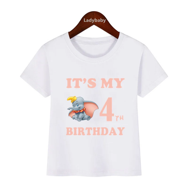 Dumbo Cute Elephant Print Cartoon Kids Clothes It's My 1 2 3 4 5 6 7 8 9 Years Birthday Boys Girls Funny T shirt Baby T-Shirts