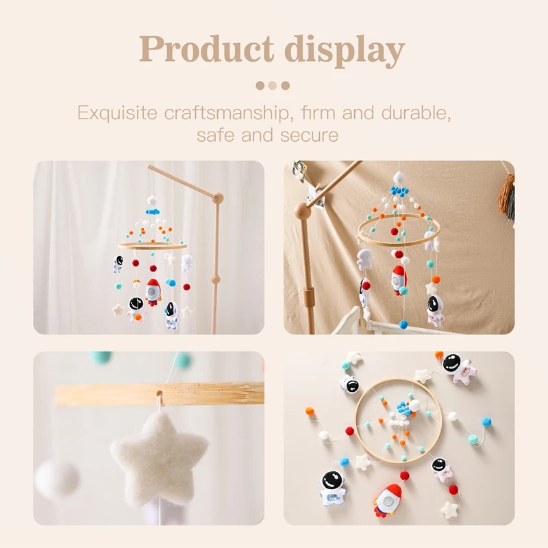 Houten Baby Rammelaars Zacht Vilt Cartoon Astronaut Bed Bel Speelgoed Mobiel Bed Belbeugel Babybeugel Opknoping Speelgoed Verjaardagscadeau