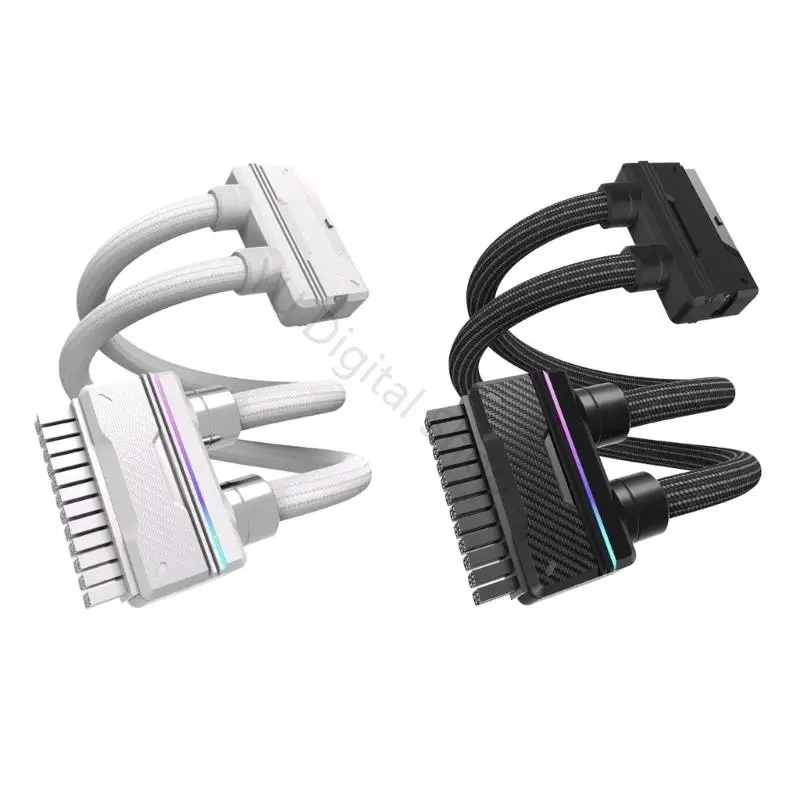 96BA 90 Degree 24Pin Motherboards Connectors Cable with Double Tube Design And RGBs Syncs For Tower Case