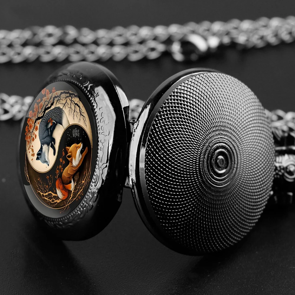 Reloj de bolsillo de cuarzo con diseño de zorro yin-yang para hombre y mujer, pulsera con cadena duradera, esfera con números árabes, regalos creativos