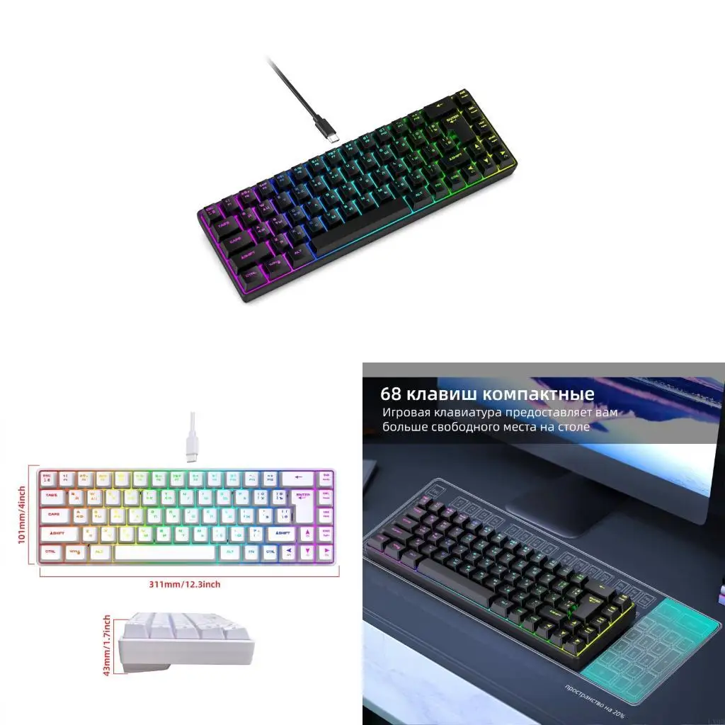 

Membrane Keyboard 68Keys with ABS Color Backlits Keycaps Game Mechanical Feeling Keyboards For Various Devices Typewriter