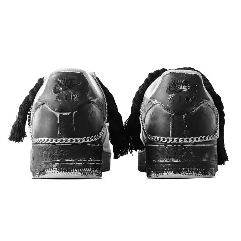 [Custom Dark Halloween]Nike Air Force 1 Low Slip-Resistant Cushioning Coverage Low-Top Skateboard Shoes GS Black White Gray - Image 4