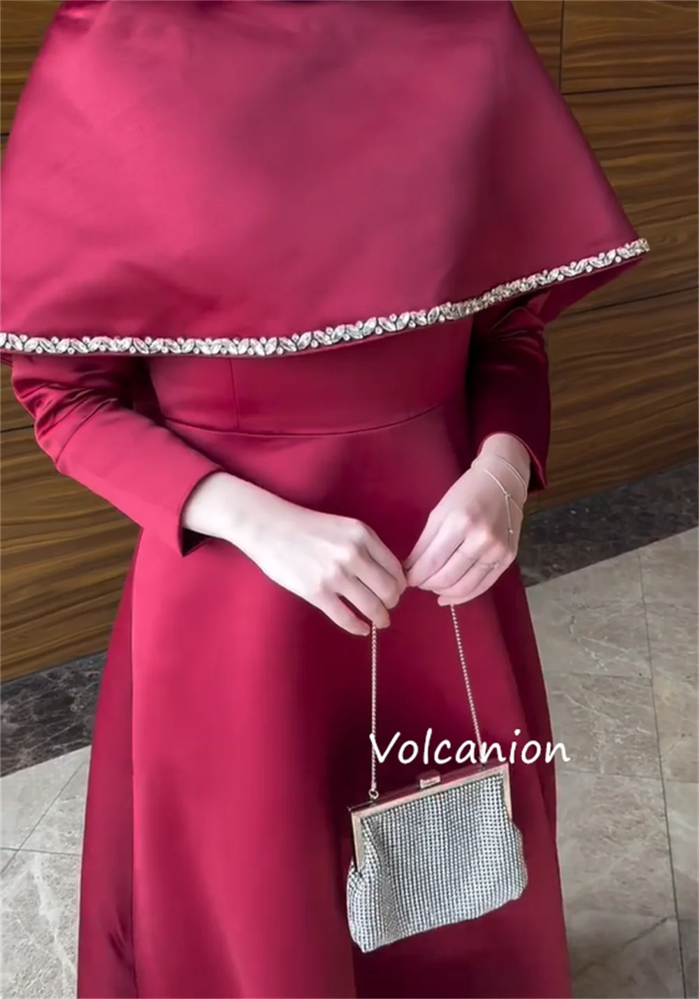 Customized Matching Charmeuse Pleat Sequined A-line O-Neck Midi Prom Dresses Celebrity Exquisite Chinese Style