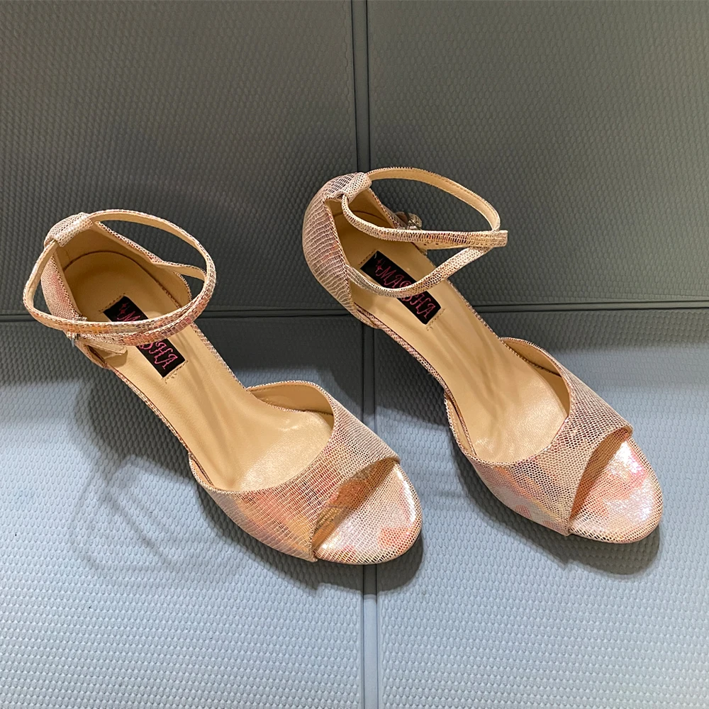 

Special Discount Tango Shoes Leather Hard Sole Size 10 Pink Colorfule Leather with 7.5cm Silver Heel Normal Width like picture