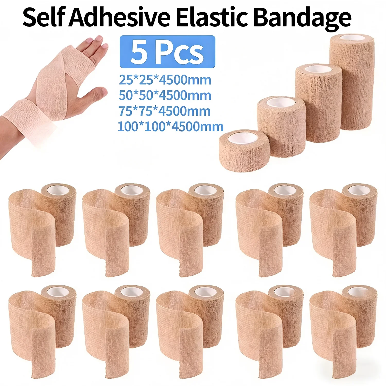5pcs Cohesive Elastic Bandage Self Adhesive Non-woven Wrap 2.5/5/7.5/10cm Disposable Tape Sports Fixing