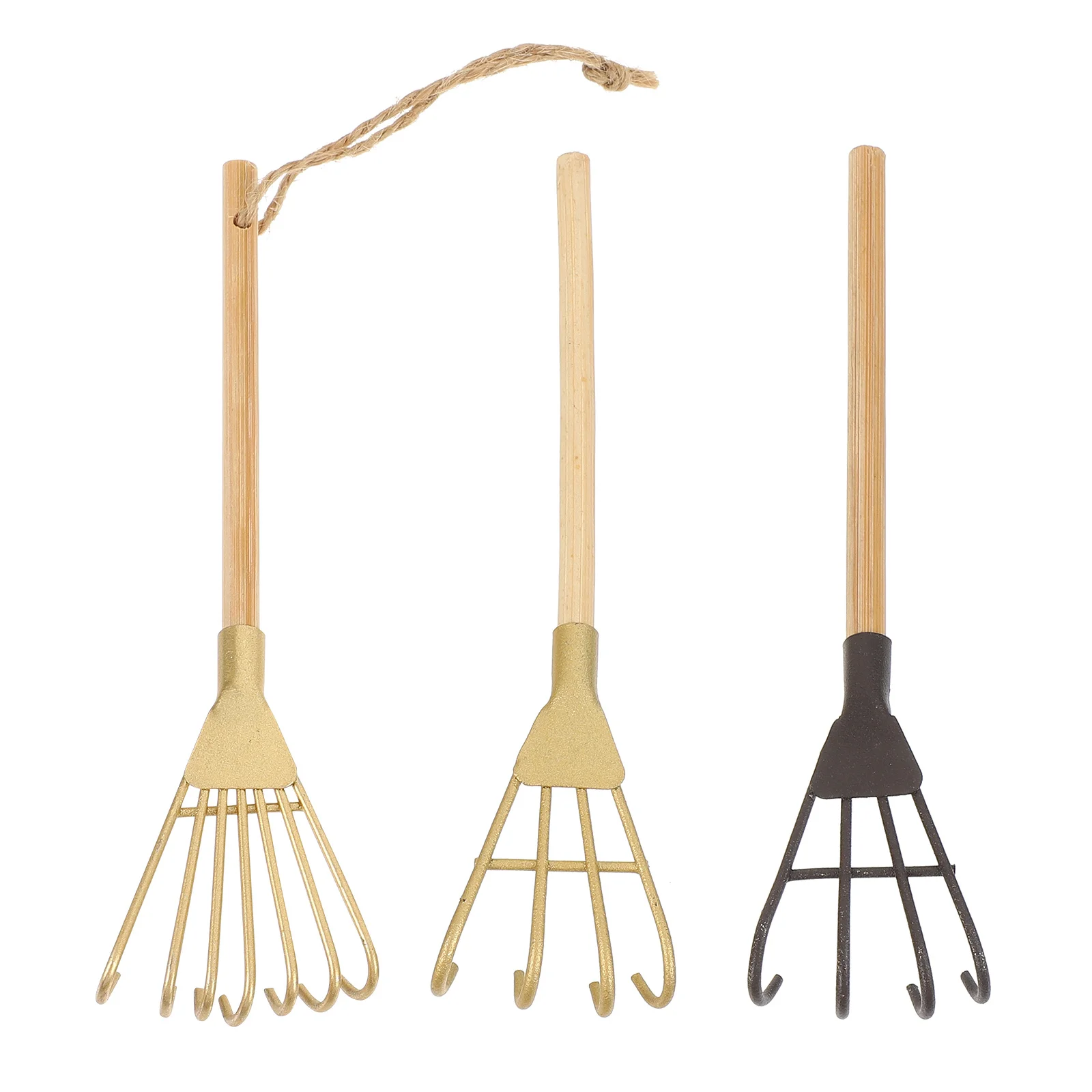 3 pezzi di rastrelli decorativi in ferro manico in legno vintage strumento da giardino multiuso per piantare allentamento del terreno puntelli per foto mini fiore