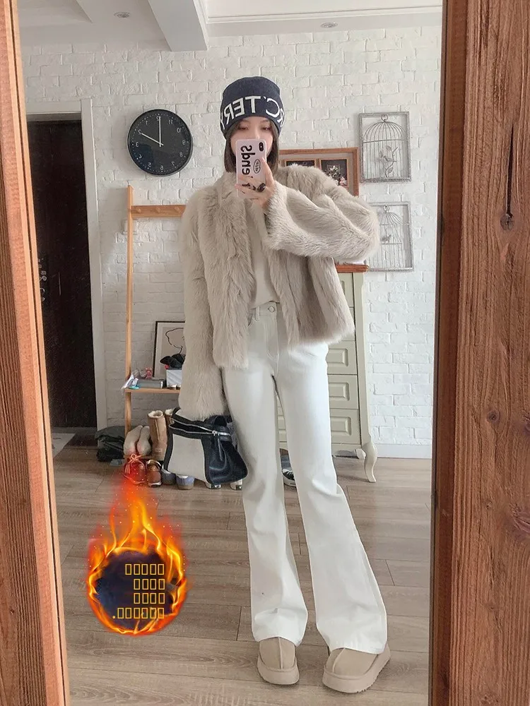 

Белые джинсы-клеш с низкой посадкой и подкладкой, женские, осенне-зимние, новые, прямые, свободные, широкие брюки