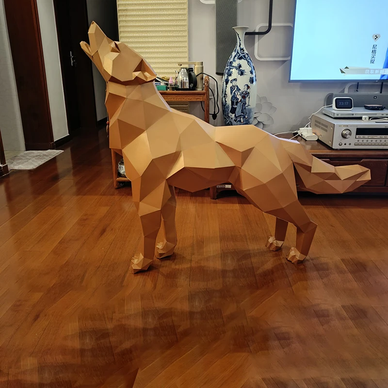 120cm Wolf Paper Model 3D Large Animal Papercraft Home Decor Hand Made Origami Room Ornament Sculpture Props DIY Paper Puzzles