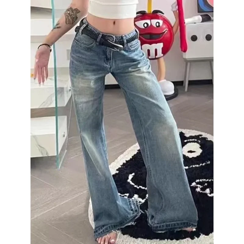 QWEEK Y2k Vintage Flared Jeans Woman Gyaru Streetwear Baggy Denim Pants Korean Fashion Harajuku lose Trousers Spring Aesthetic