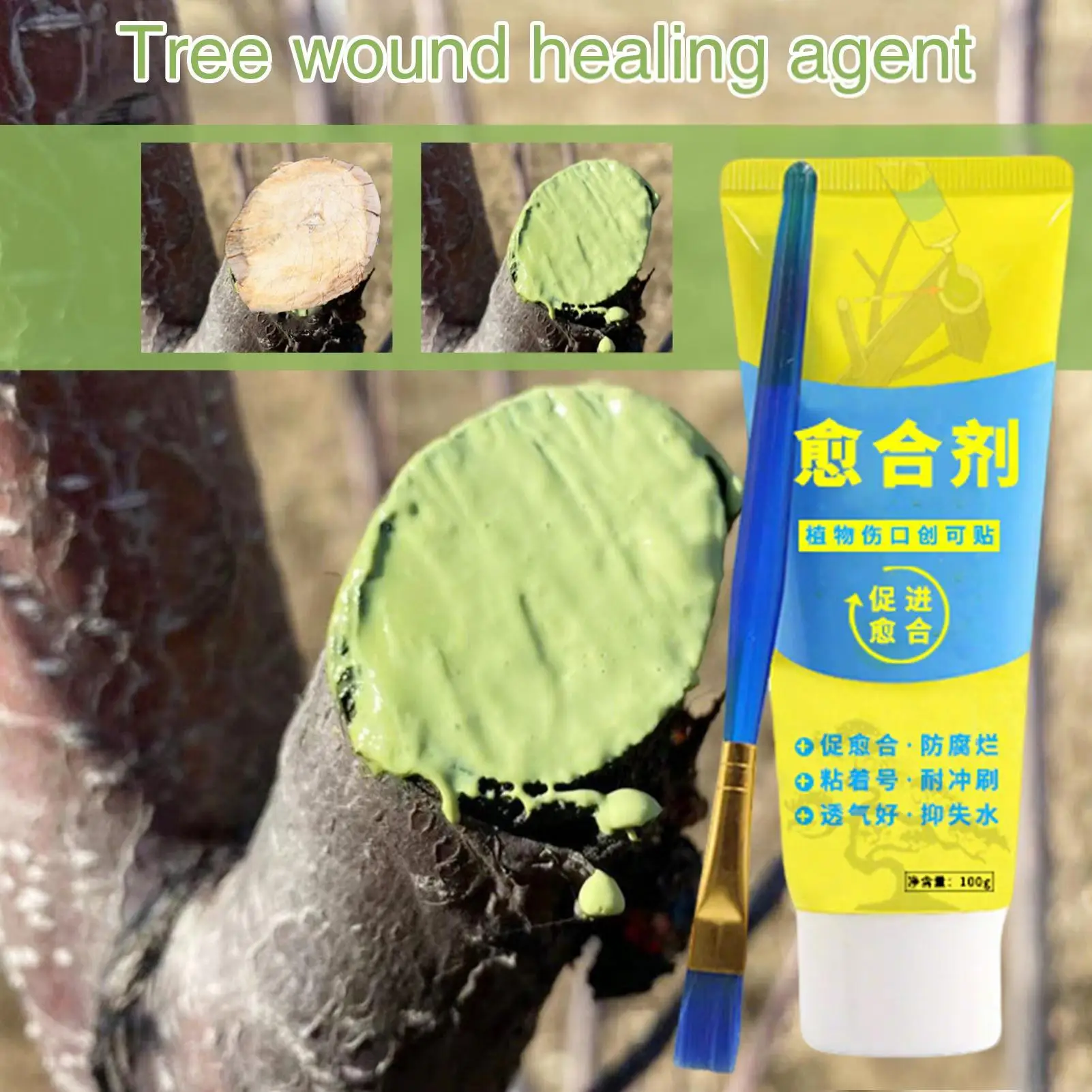 100g Tree Wound Bonsai Cut Paste Smear Agent Pruning Compound Sealer with Brush Grafting Pruning Sealer Trunk Dressing Supplies