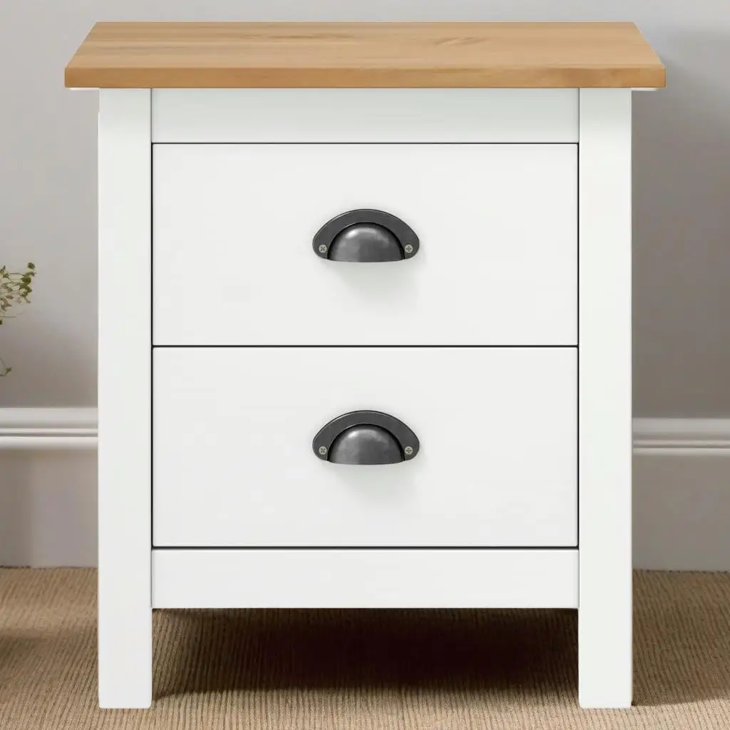 White Bedside Cabinet Hill - Solid Pine Wood, 18.1x13.8x19.5 Nightstand for Bedroom Storage