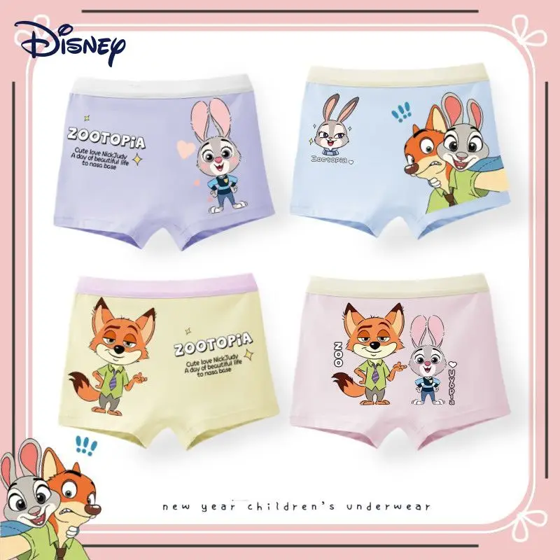 

4pcs New Disney Zootopia 2 Girls' Cartoon Anime Underwear Pure Cotton Cute Briefs Soft Knickers Comfortable Drawers Gift