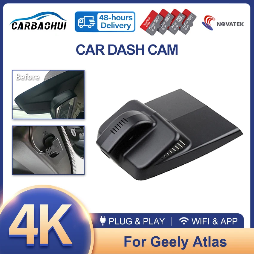 

4K UHD Car DVR Plug and Play Dash Cam Camera Driving Video Recorder For GEELY Atlas General Model 2016 4WD APP Control USB Port