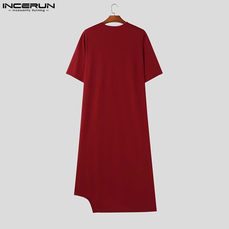 2024 Men Muslim Kaftan Solid O-neck Short Sleeve Summer Loose Casual Jubba Thobe Islamic Arabic Men Caftan Robes S-5XL INCERUN