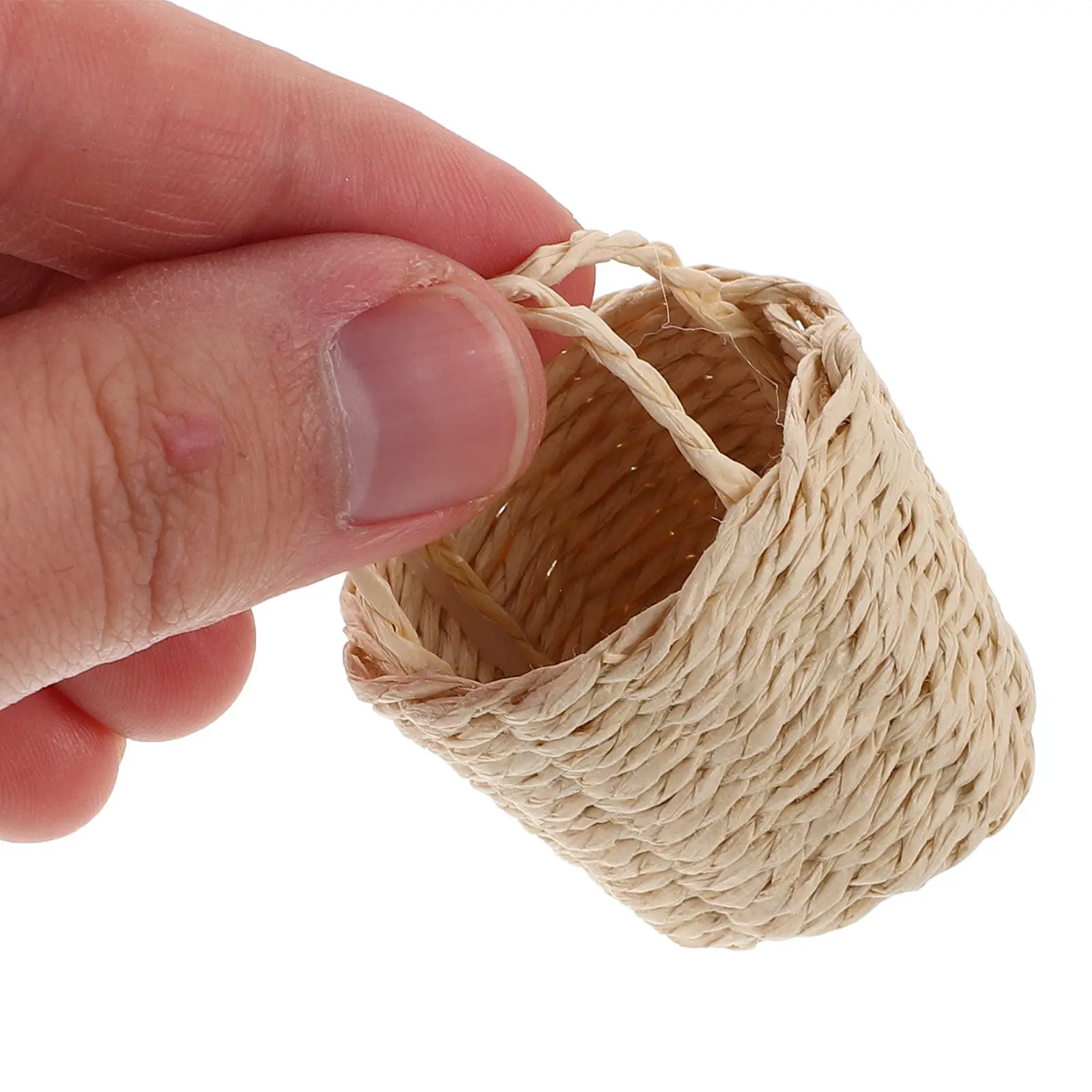Miniature Dollhouse Rattan Basket Small Egg Fruit Storage Basket Realistic Handwoven for Kitchen Accessories Pretend Play Scene