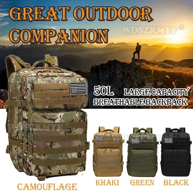 

50L Waterproof Tactical Backpack for Men and Women Sports Treeking Travel Camping Hiking Bag Outdoor Hunting Survival Rucksack