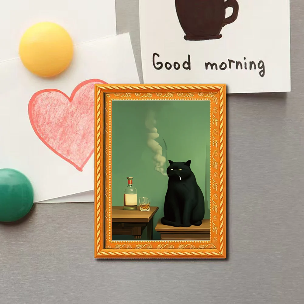 1 Piece of Retro Smoking Cat Whiskey Fridge Magnet, Vintage Bar Gentleman-Style Cat Art Magnet, Decorative Magnetic Sticker for Refrigerator, Storage Cabinet, and Whiteboard, Creative and Fun Gift for Cat Lovers and Bar Enthusiasts