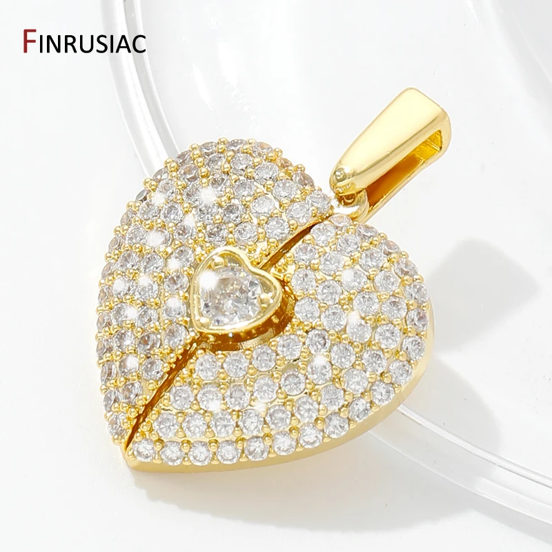 Ciondolo con ciondolo a forma di cuore in ottone placcato oro 18 carati per la creazione di gioielli fai da te, accessori per collane fai da te con ciondolo ad ala in zircone intarsiato