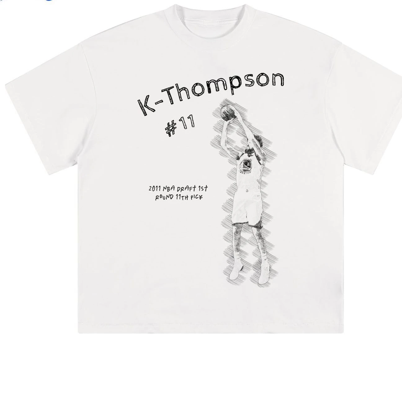 

Свободная футболка из чистого хлопка с принтом Klay Thompson Line, ручная роспись, модная американская уличная футболка с короткими рукавами