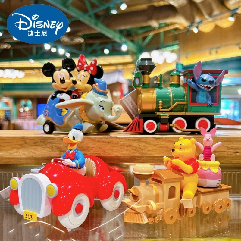 Disney Original Racing Sliding Toy Car Mickey Minnie Dumbo Stitch Anime Figure Model Dolls Kawaii Cute Puzzle Christmas Gift