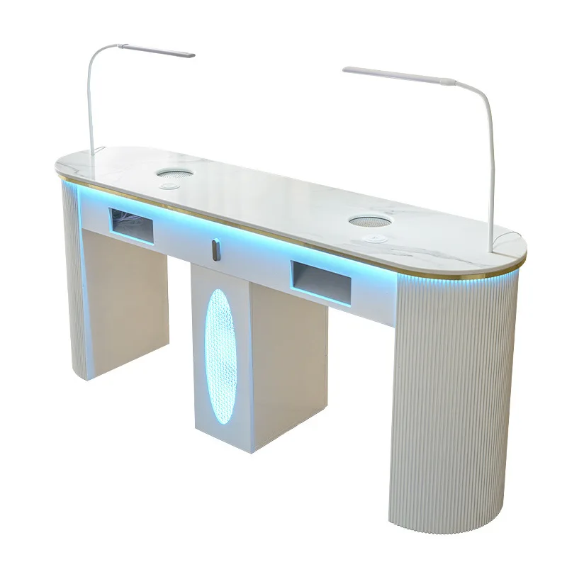 Double rock slab manicure table with wireless charging desktop vacuum cleaner for nail salons