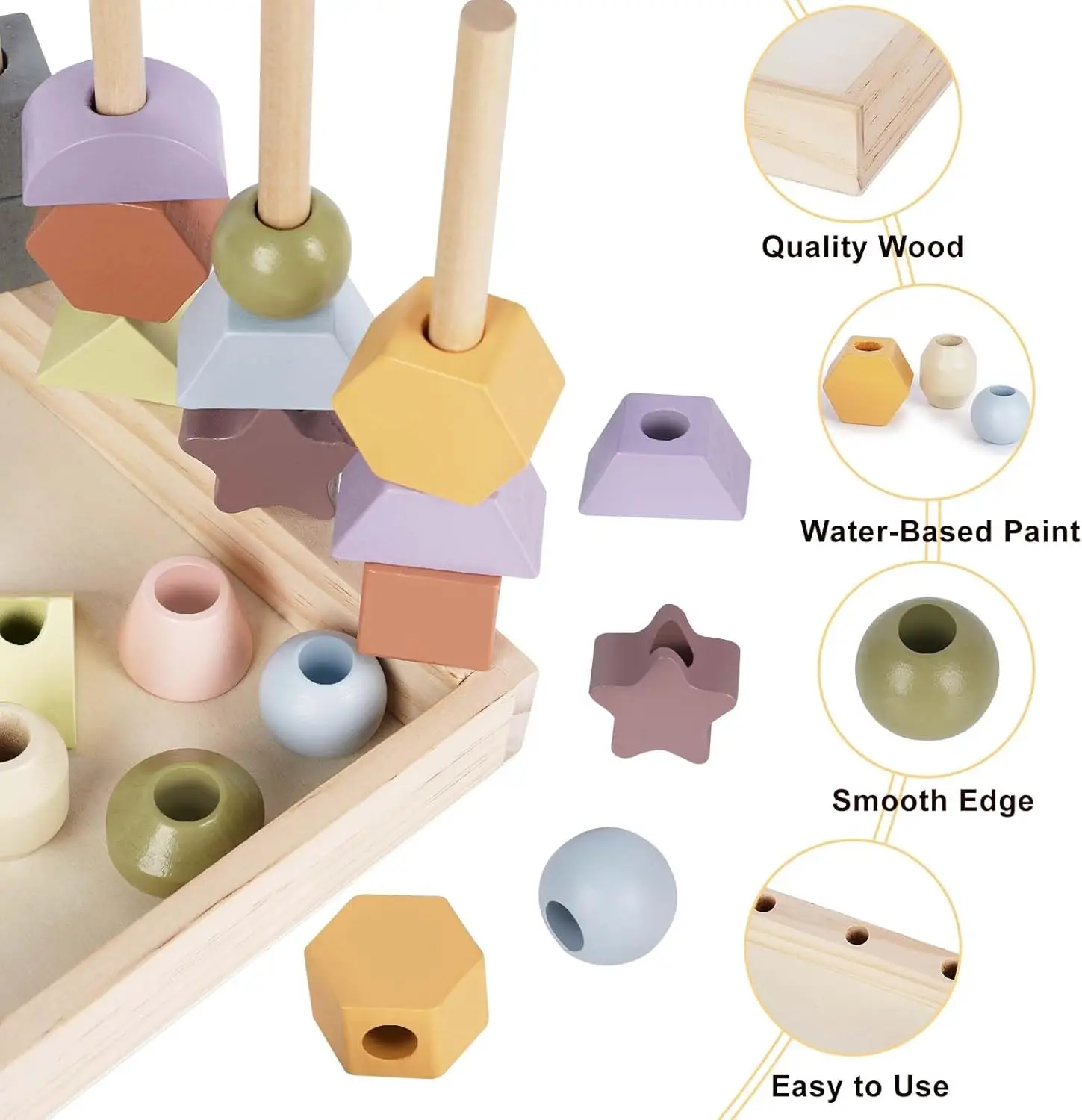 Montessori Toys for 3 Year Old - Wooden Lacing Beads & Stacking Blocks Toys for 3 4 5 Year Old Girl Boy Easter Birthday Gifts, P