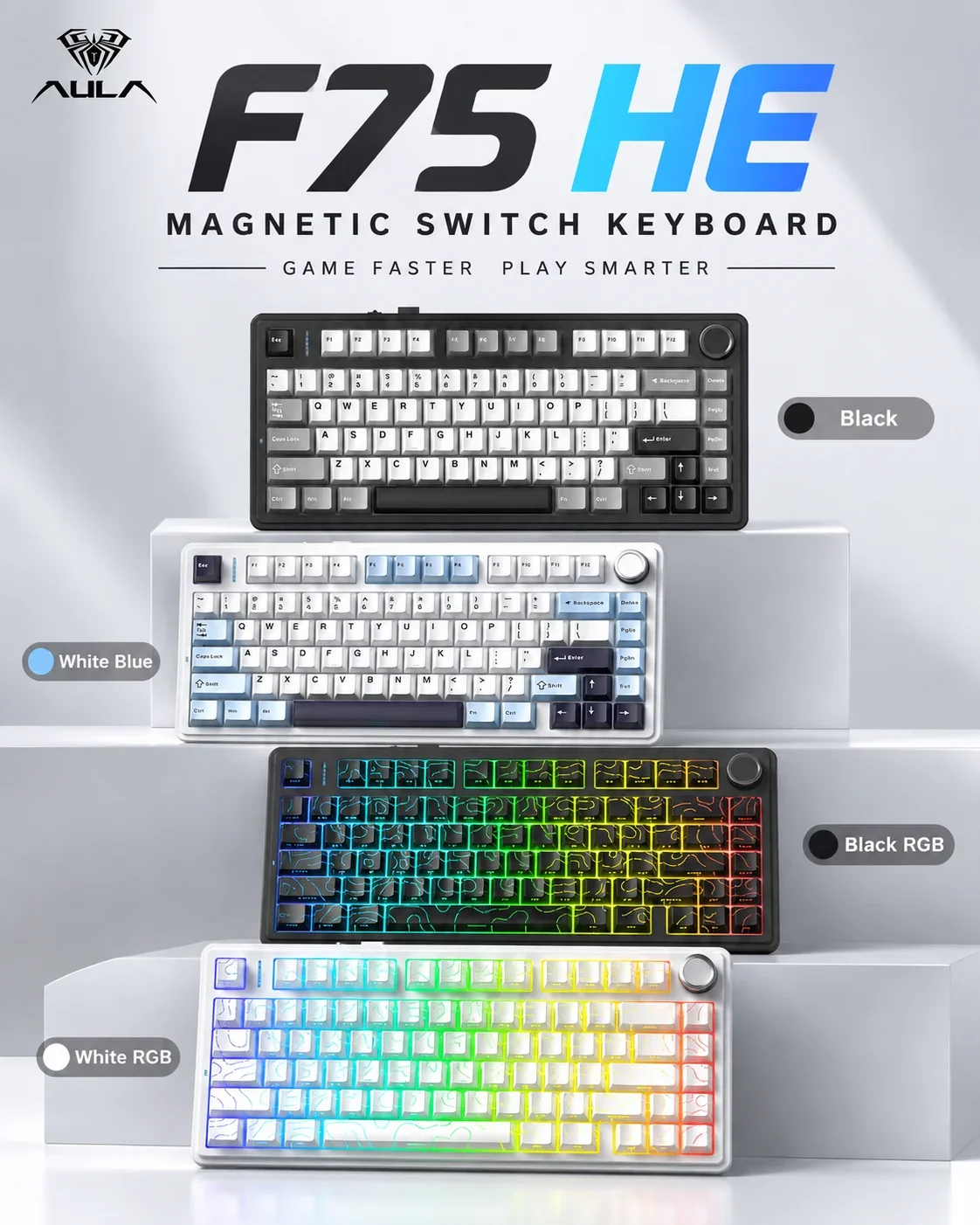 AULA F75 HE Magnetic Keyboard 75% Gaming Mechanical Keyboard Rapid Trigger Switch Adjustable Actuation Hall Effect RGB Wireless