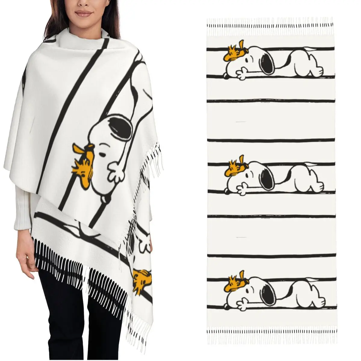 Lenço feminino de caxemira Snoopy & Woodstock, xales e envoltórios grandes de pashmina para viagens