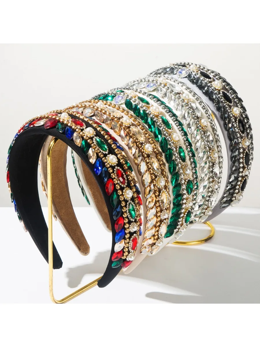 Nouveau rétro Baroque coloré diamant perle bandeau lourd artisanat plein diamant Super brillant élégant haut de gamme accessoire de cheveux